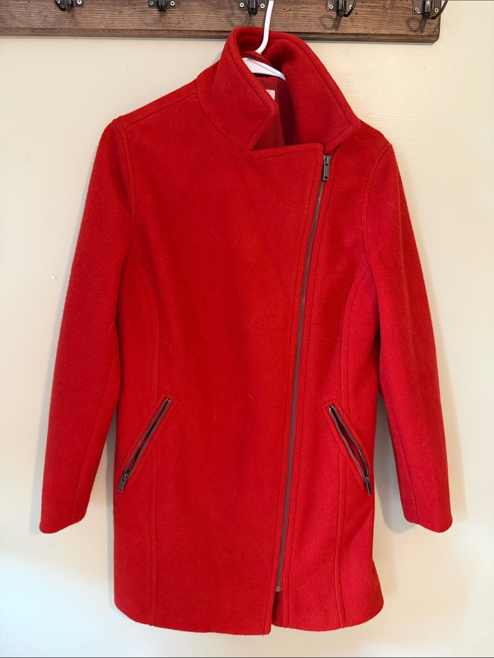 Old Navy Red Asymmetrical Zip Trench Coat